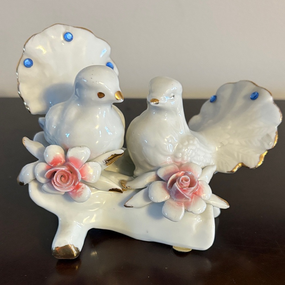 Porcelain Doves with Pink Flowers